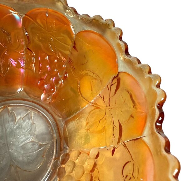 Vintage Marigold Carnival Glass Candy Dish - GRAPES - 6" by 2.5" - Picture 4 of 9